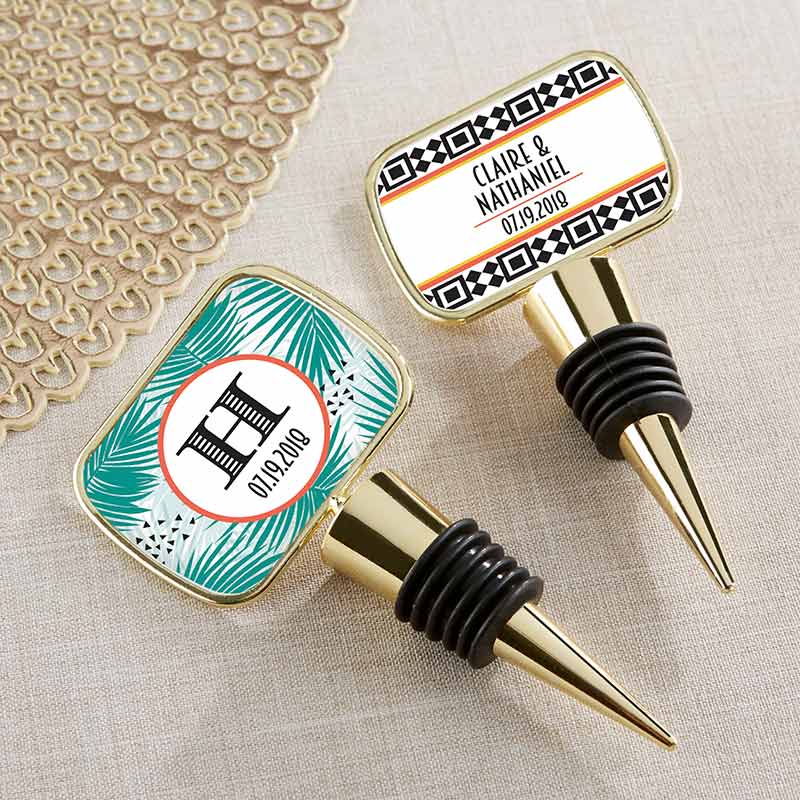 Personalized Gold Bottle Stopper - Tropical Chic