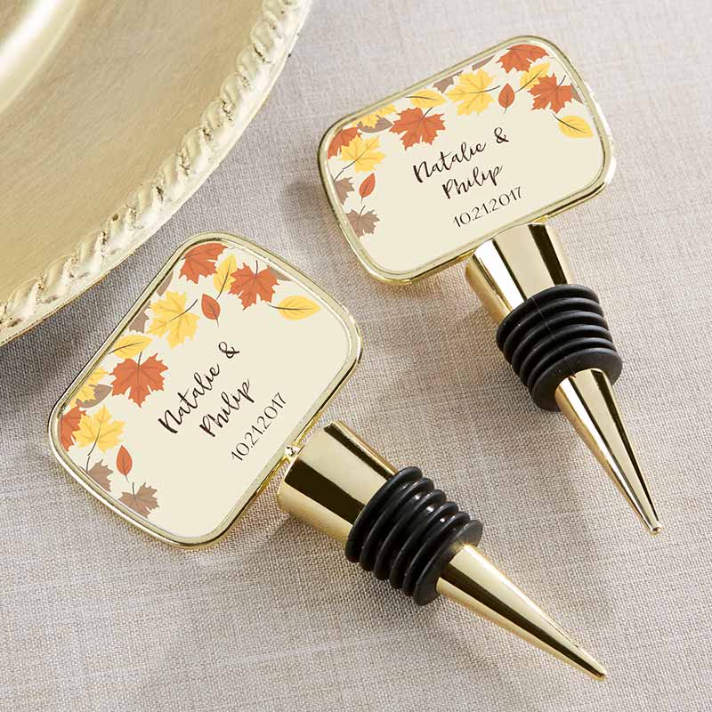 Personalized Gold Bottle Stopper - Fall Leaves