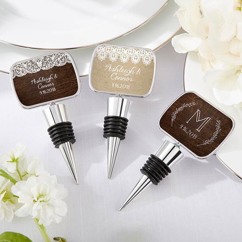Personalized Silver Bottle Stopper - Rustic Charm Wedding