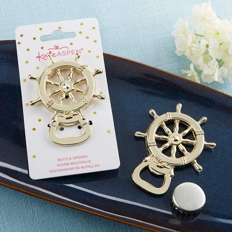 Gold Nautical Ship Wheel Bottle Opener