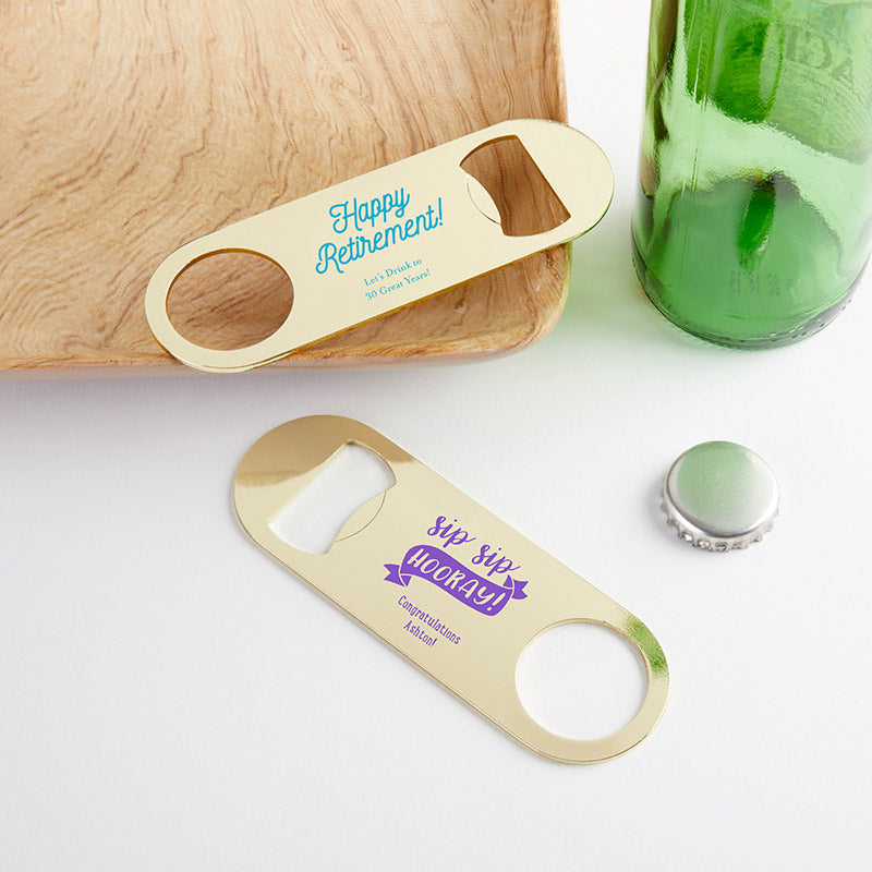 Personalized Gold Oblong Bottle Opener - Celebration
