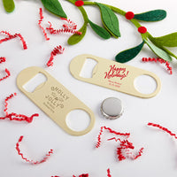 Thumbnail for Personalized Gold Oblong Bottle Opener - Holiday