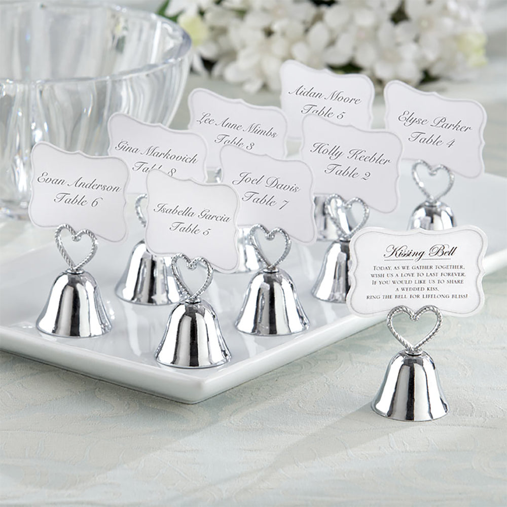 Silver Kissing Bells Place Card/Photo Holder (Set of 24) Main Image, Kate Aspen | Place Card Holders & Frames