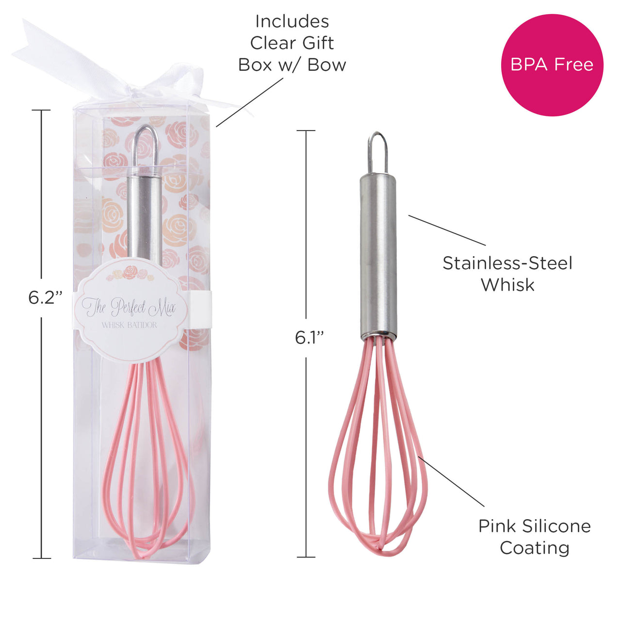 Red Silicone & Stainless Steel Whisks, 3-Pack
