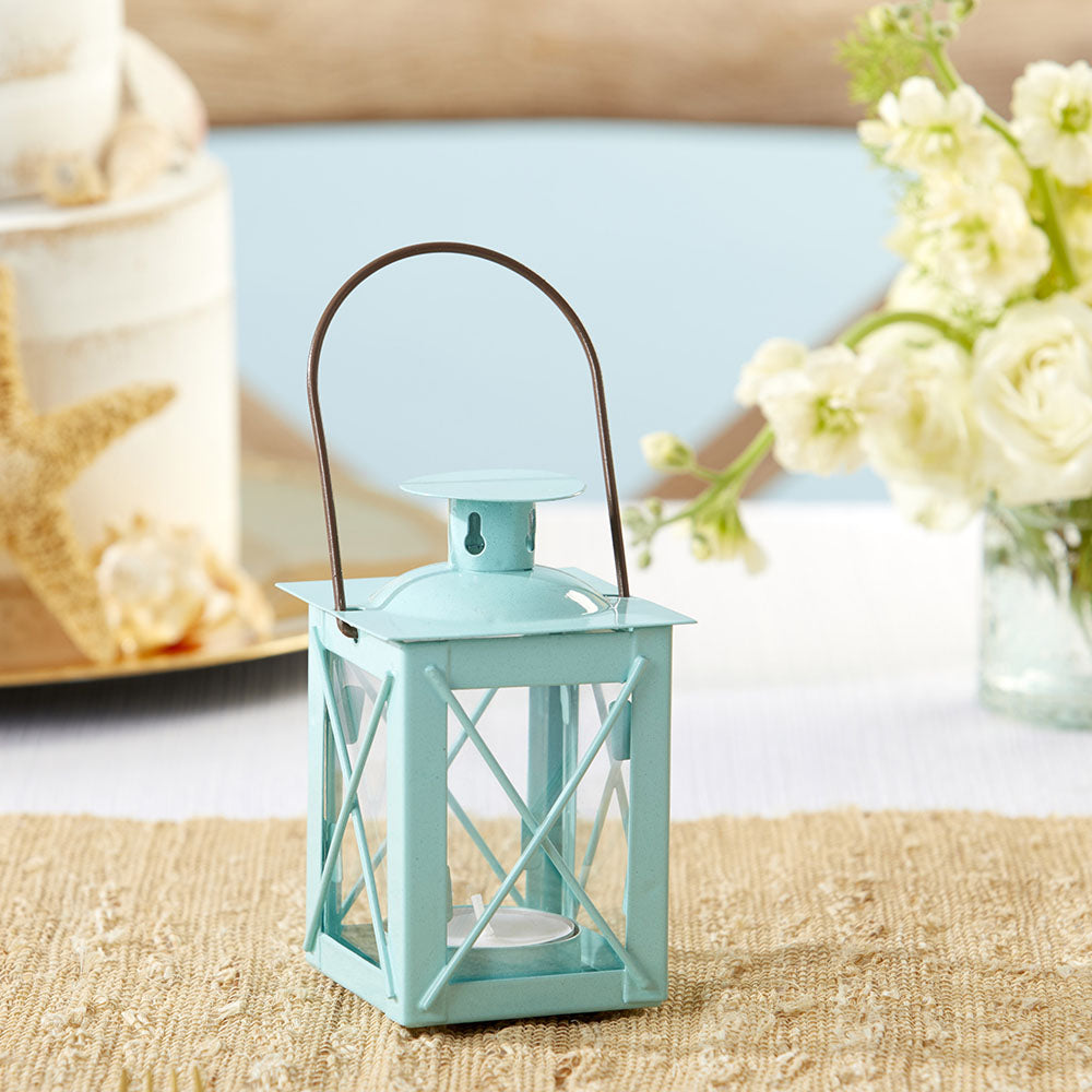 Kate Aspen Luminous Distressed Blue Mini-Lantern Tea Light Holder