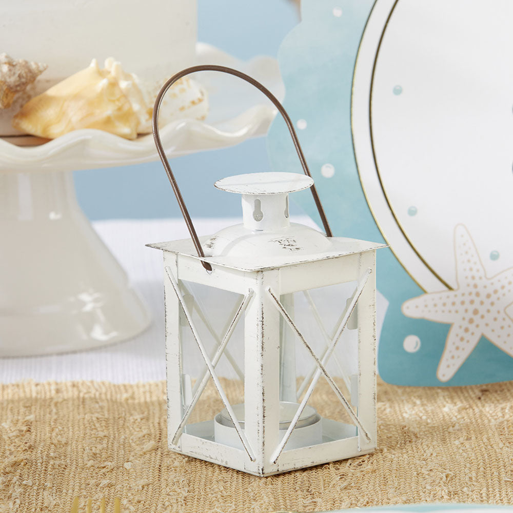 Luminous Distressed White Mini-Lantern Tea Light Holder Alternate Image 2, Kate Aspen | Lanterns