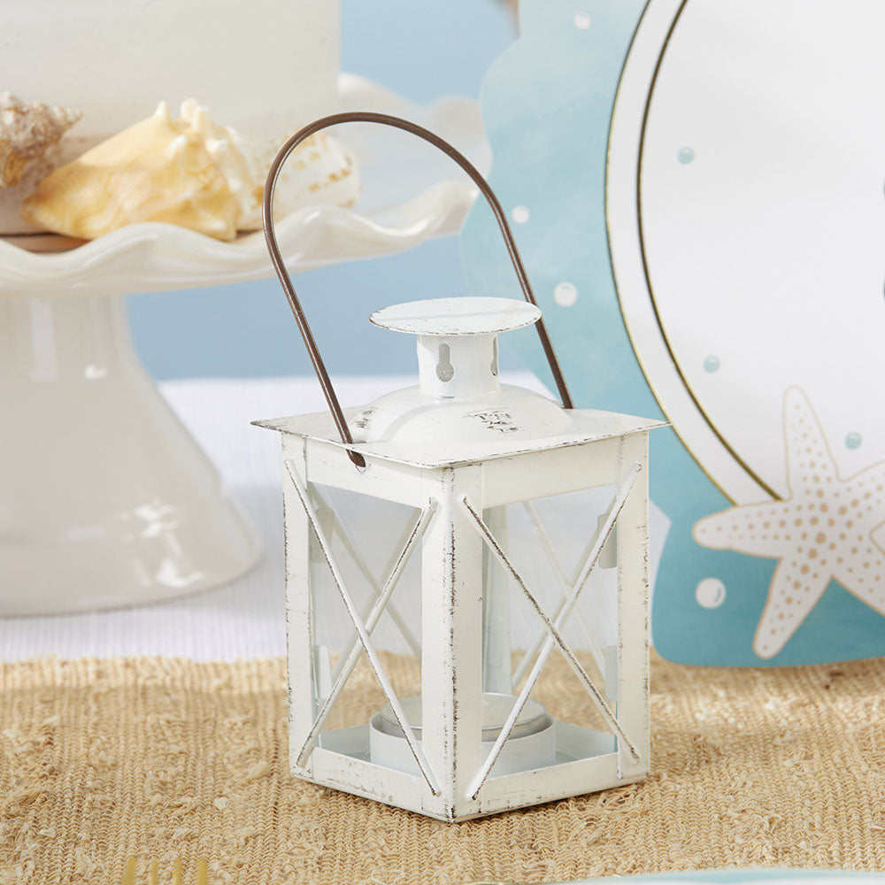 6pc Mini White Metal Tealight Lanterns