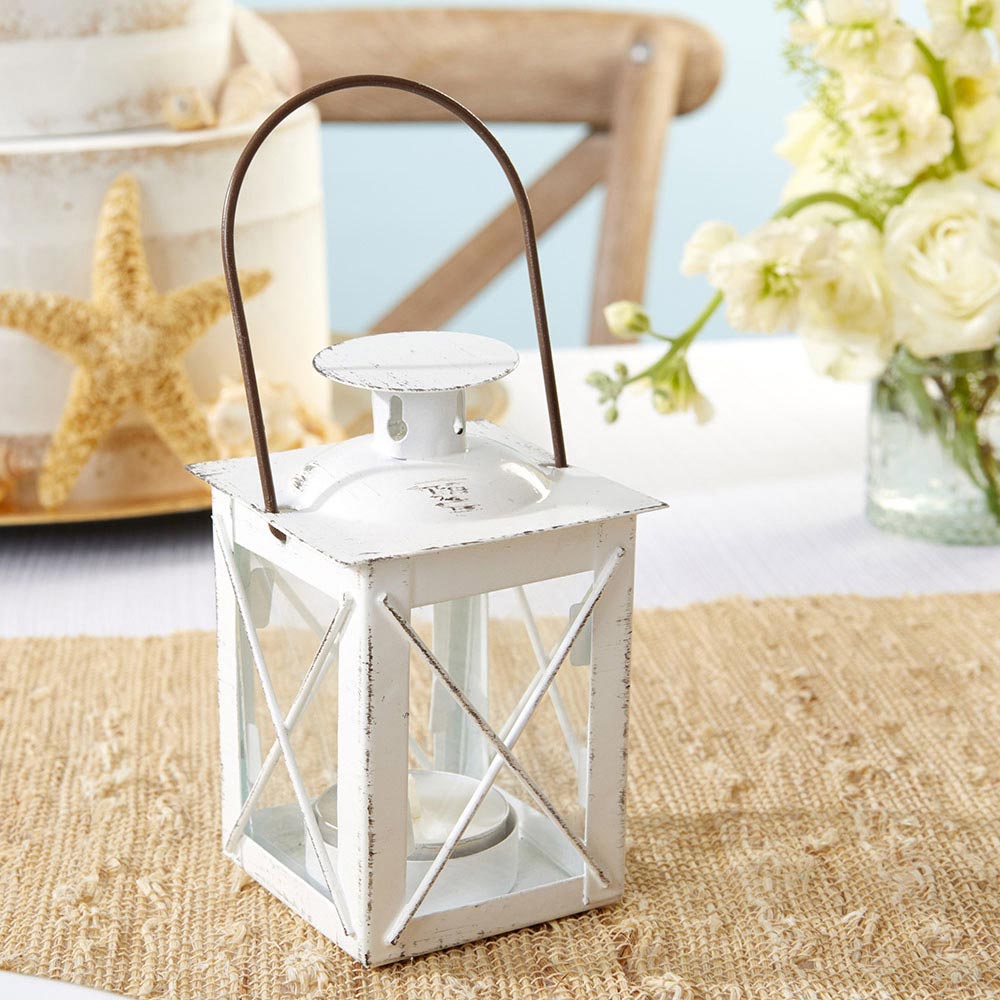 Kate Aspen Luminous Distressed White Mini-Lantern Tea Light Holder