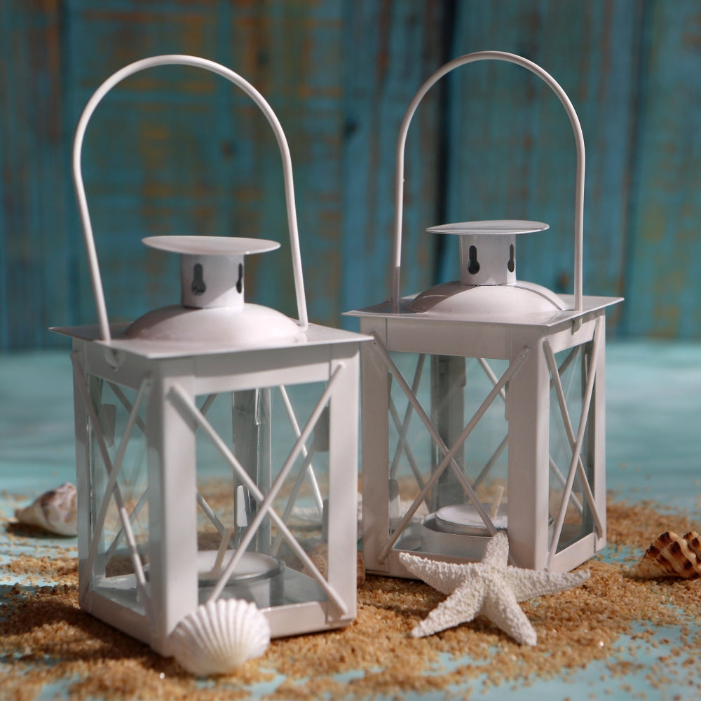 Kate Aspen Luminous Distressed White Mini-Lantern Tea Light Holder