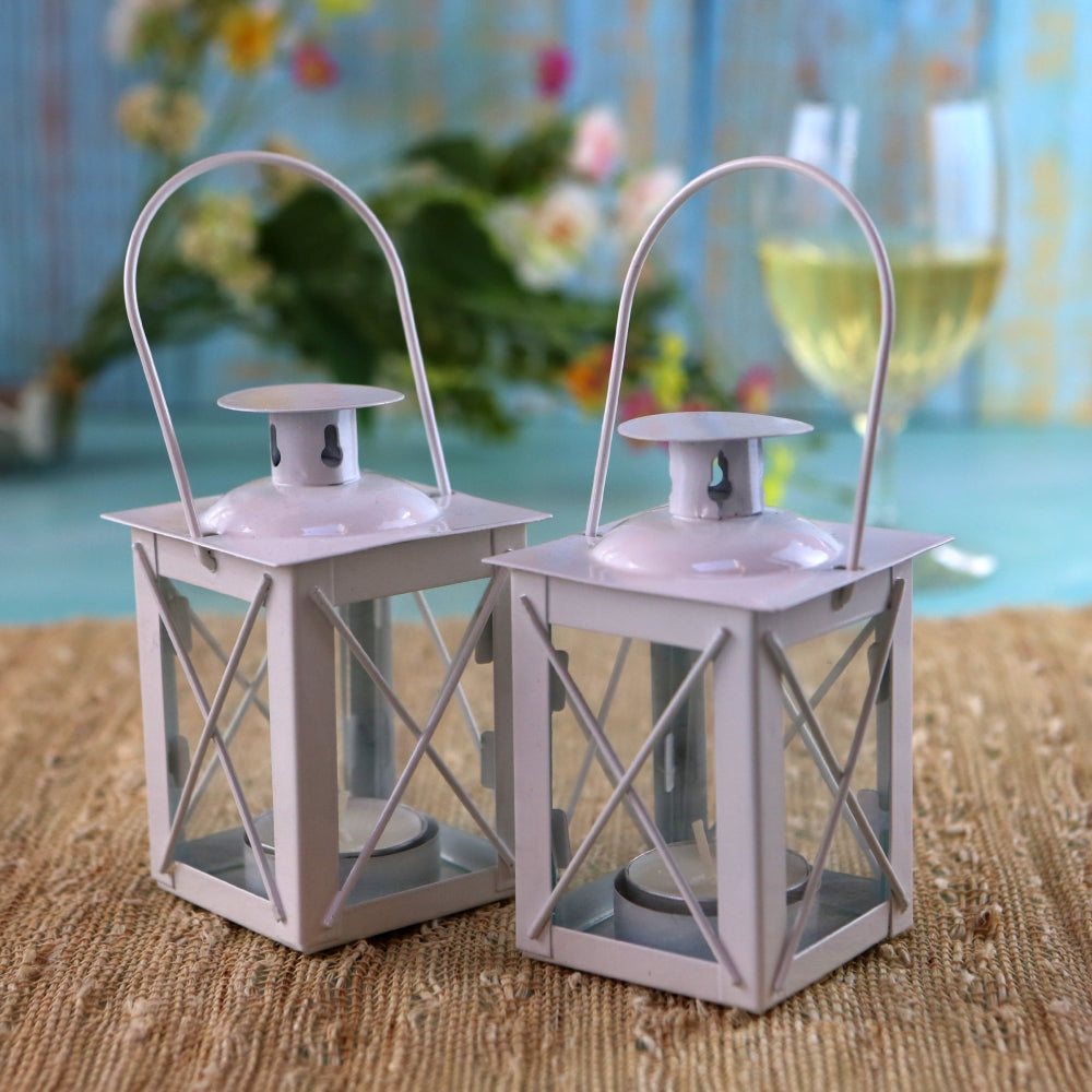 Kate Aspen Luminous Distressed White Mini-Lantern Tea Light Holder