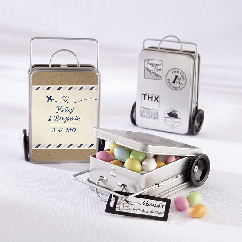 Personalized Suitcase Favor Tins - Travel & Adventure (Set of 12)