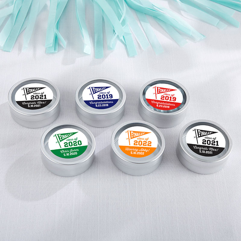 Personalized Silver Round Candy Tin - Finally! Class of 2019 (Set of 12)
