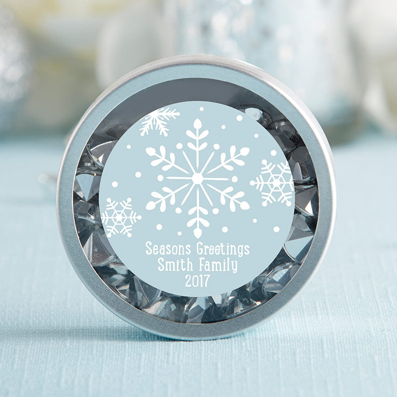 Personalized Silver Round Candy Tin - Holiday (Set of 12)