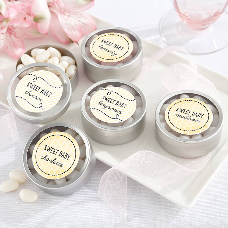 Personalized Silver Round Candy Tin - Sweet as can Bee (Set of 12)