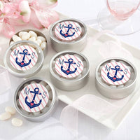 Thumbnail for Personalized Silver Round Candy Tin - Nautical Bridal Shower (Set of 12)