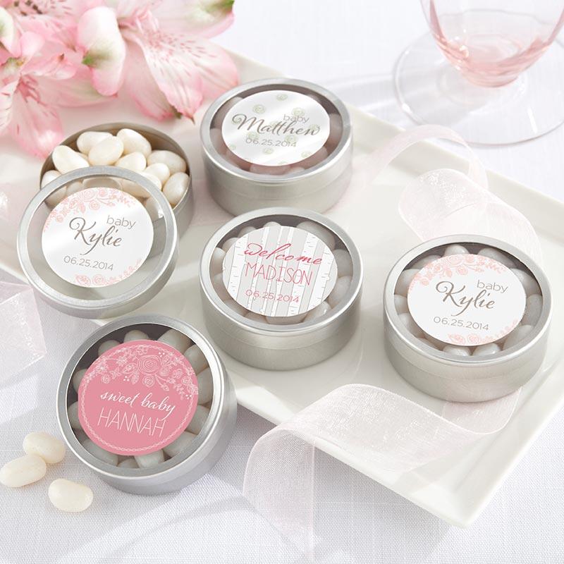 Personalized Silver Round Candy Tin - Rustic Baby (Set of 12)