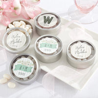 Thumbnail for Personalized Silver Round Candy Tin - Rustic Wedding (Set of 12)