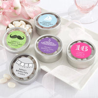 Thumbnail for Personalized Silver Round Candy Tin - Birthday (Set of 12)