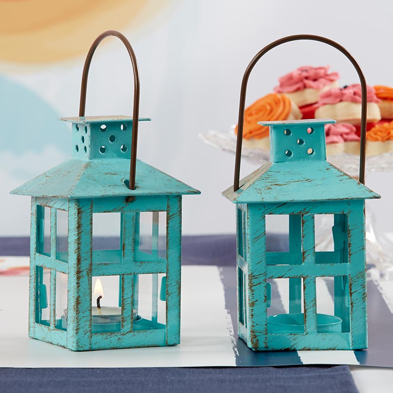 Vintage Blue Distressed Lantern - Small Alternate Image 2, Kate Aspen | Lanterns