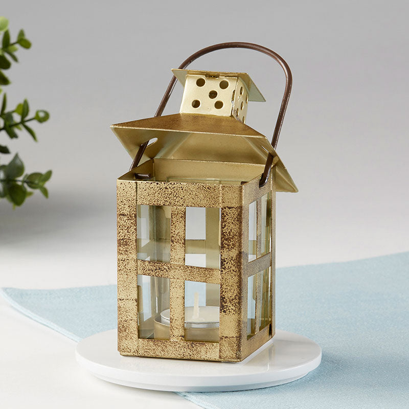 Vintage Antique Gold Distressed Lantern - Small Main Image0, Kate Aspen | Lanterns