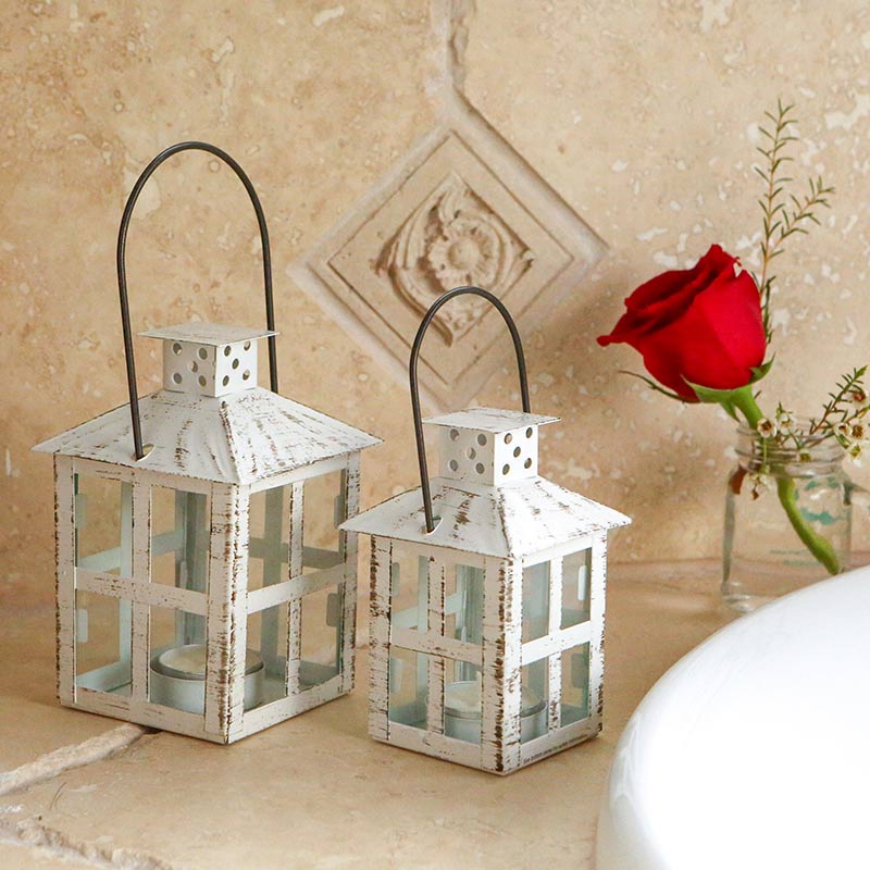 Vintage White Distressed Lantern - Small Alternate Image 3, Kate Aspen | Lanterns