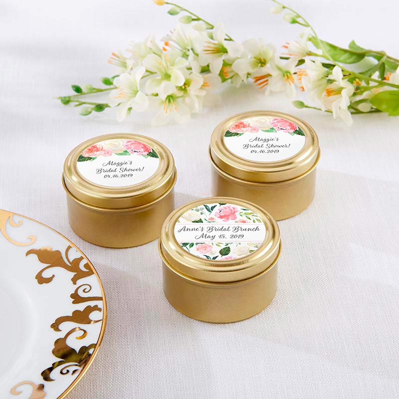 Personalized Gold Round Candy Tin - Bridal Brunch (Set of 12)