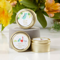 Thumbnail for Personalized Gold Round Candy Tin - Dino Party (Set of 12)