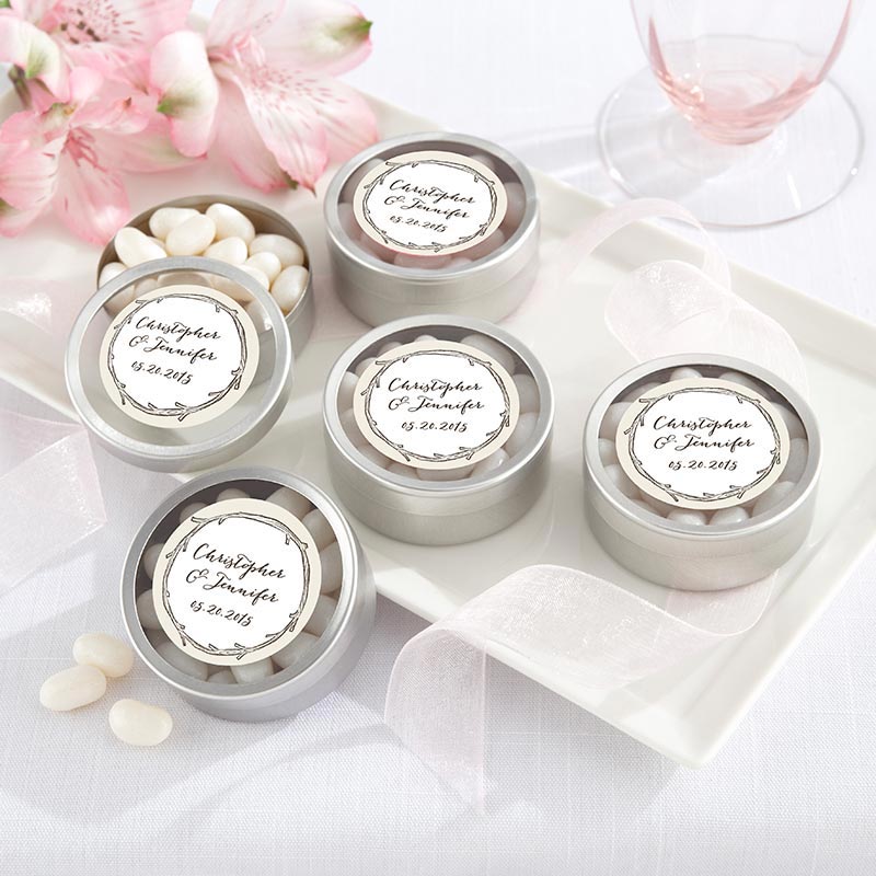 Personalized Silver Round Candy Tin - The Hunt Is Over (Set of 12)