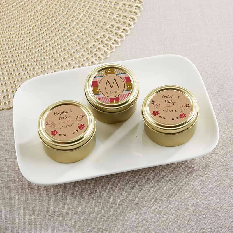 Personalized Gold Round Candy Tin - Fall (Set of 12)