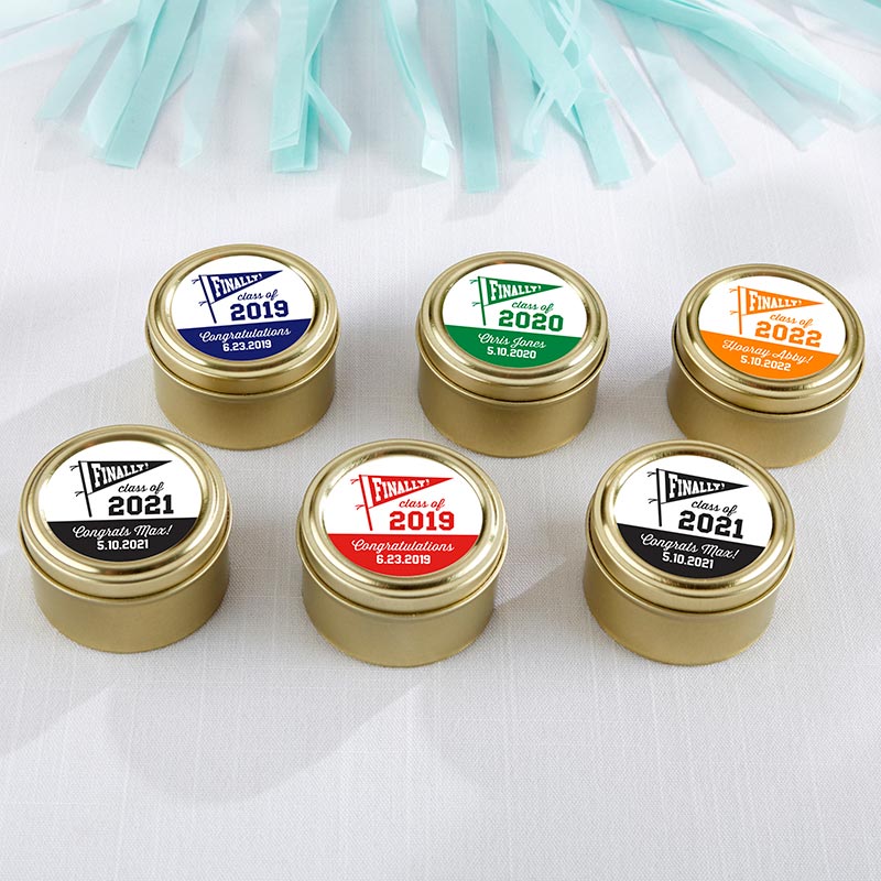 Personalized Gold Round Candy Tin - Finally! Class of 2019 (Set of 12)