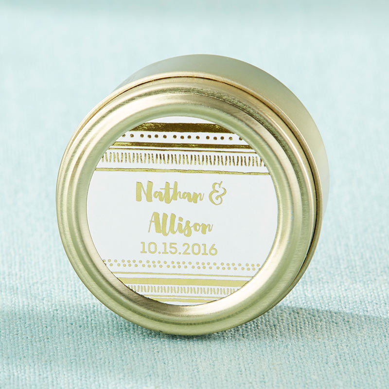 Personalized Gold Round Candy Tin - Gold Foil (Set of 12)