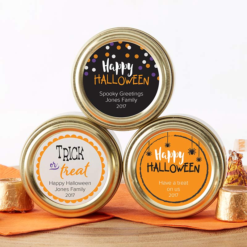 Personalized Gold Round Candy Tin - Halloween (Set of 12)