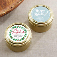 Thumbnail for Personalized Gold Round Candy Tin - Holiday (Set of 12)