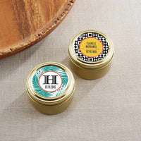 Thumbnail for Personalized Gold Round Candy Tin - Tropical Chic (Set of 12)