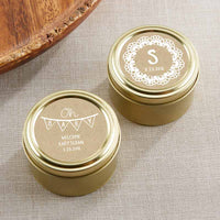 Thumbnail for Personalized Gold Round Candy Tin - Rustic Charm Baby Shower (Set of 12)