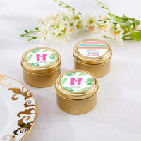 Thumbnail for Personalized Gold Round Candy Tin - Pineapples & Palms (Set of 12)