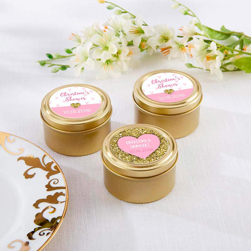 Personalized Gold Round Candy Tin - Sweet Heart (Set of 12)