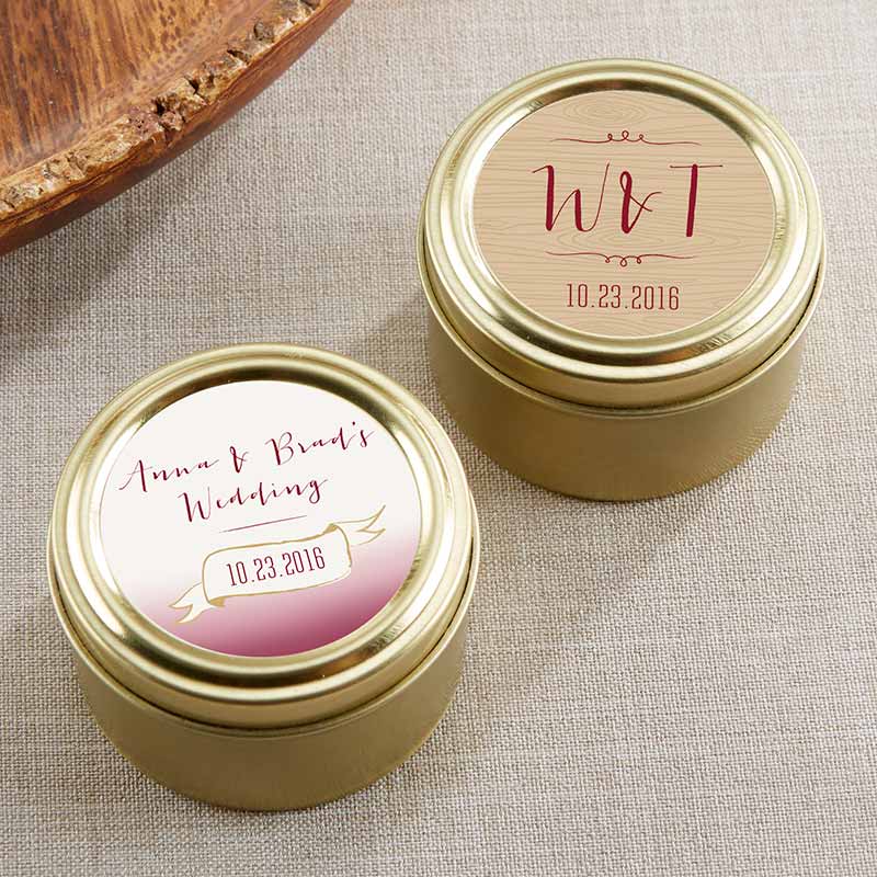 Personalized Gold Round Candy Tin - Vineyard (Set of 12)