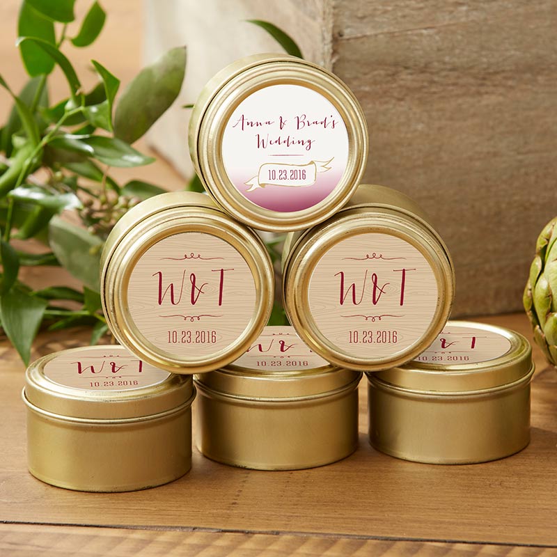 Personalized Gold Round Candy Tin - Vineyard (Set of 12)