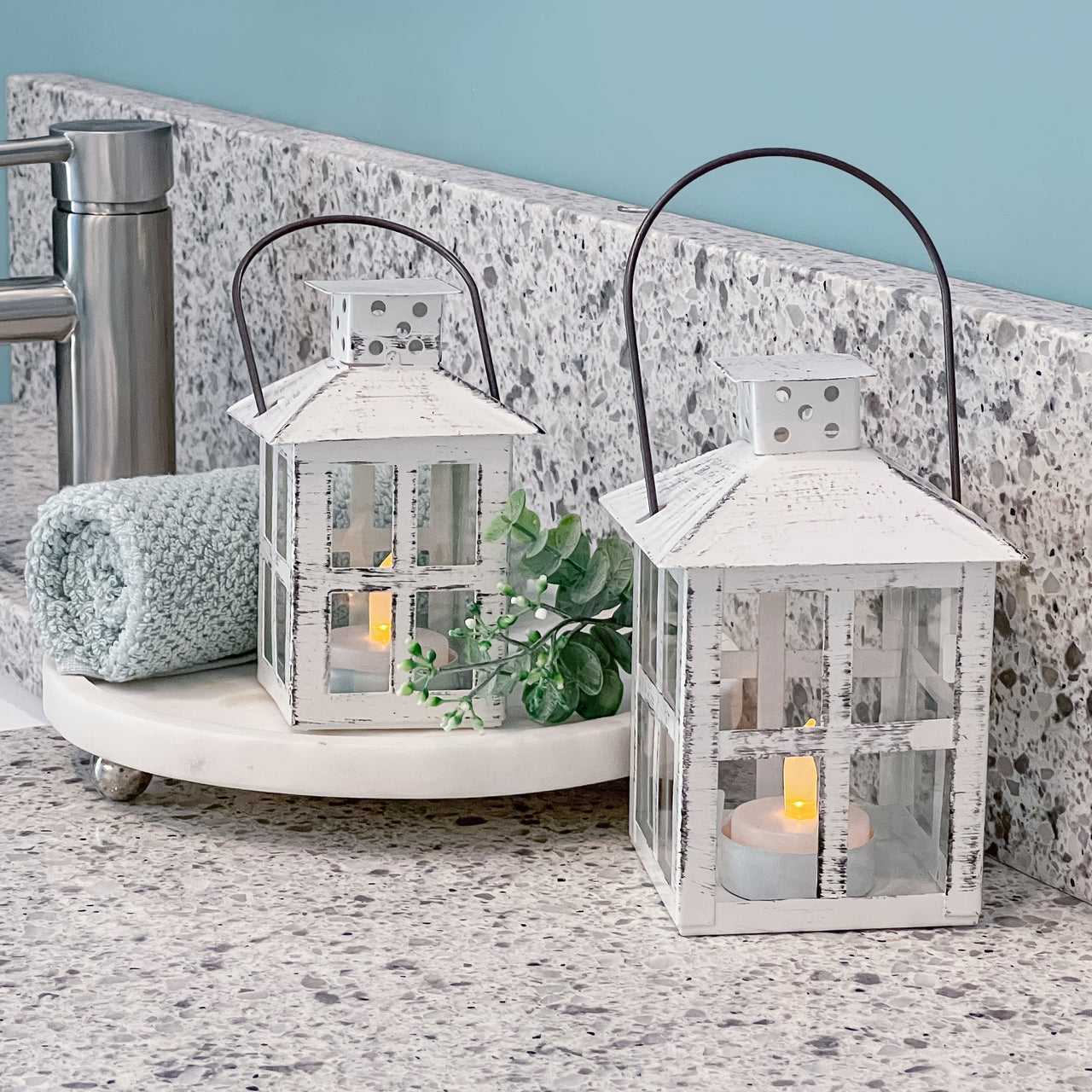 Vintage White Distressed Lantern - Medium Main Image, Kate Aspen | Lanterns