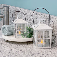 Thumbnail for Vintage White Distressed Lantern - Medium Main Image, Kate Aspen | Lanterns