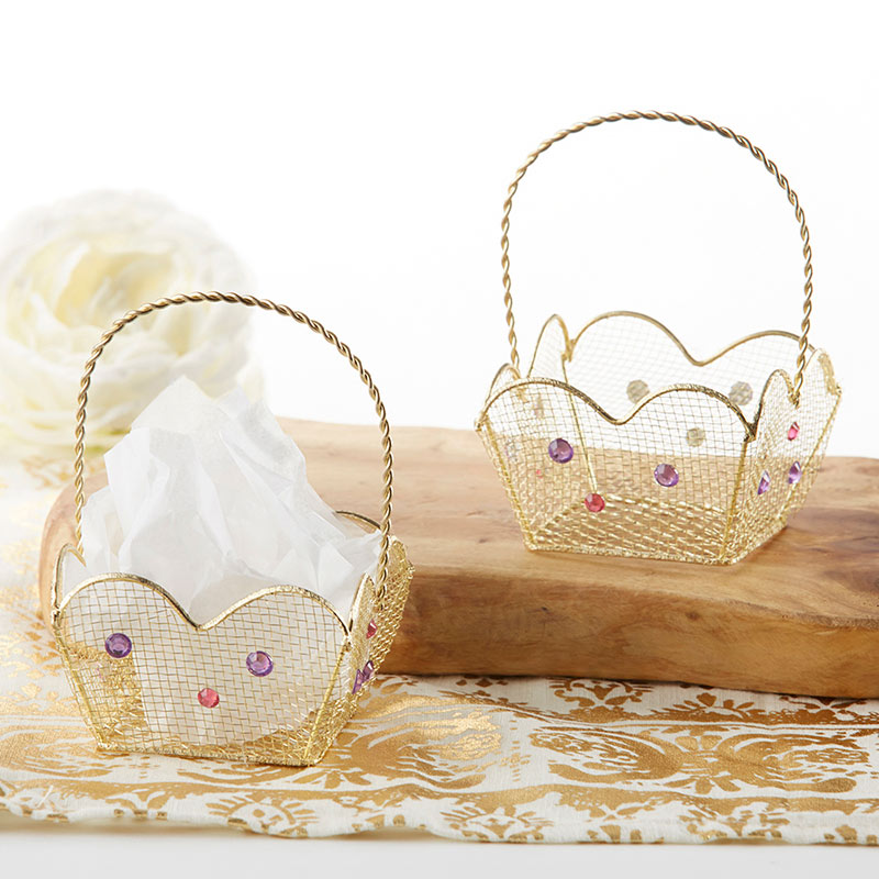 Indian Jewel Gold Wire Favor Basket with Jewel Details (Set of 6)