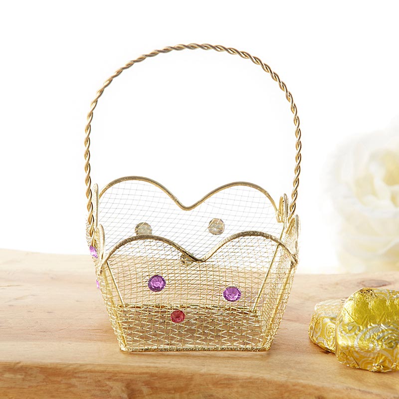 Indian Jewel Gold Wire Favor Basket with Jewel Details (Set of 6)