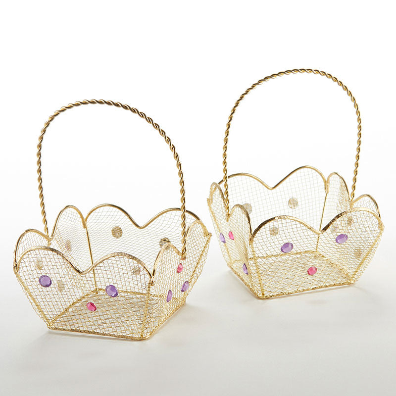 Indian Jewel Gold Wire Favor Basket with Jewel Details (Set of 6)