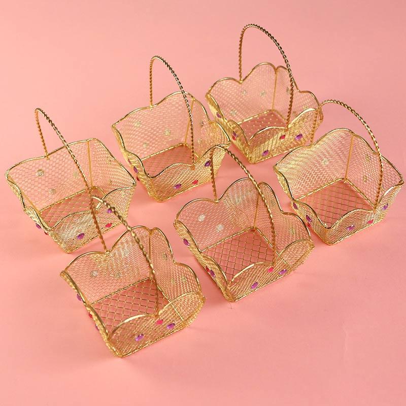 Indian Jewel Gold Wire Favor Basket with Jewel Details (Set of 6)