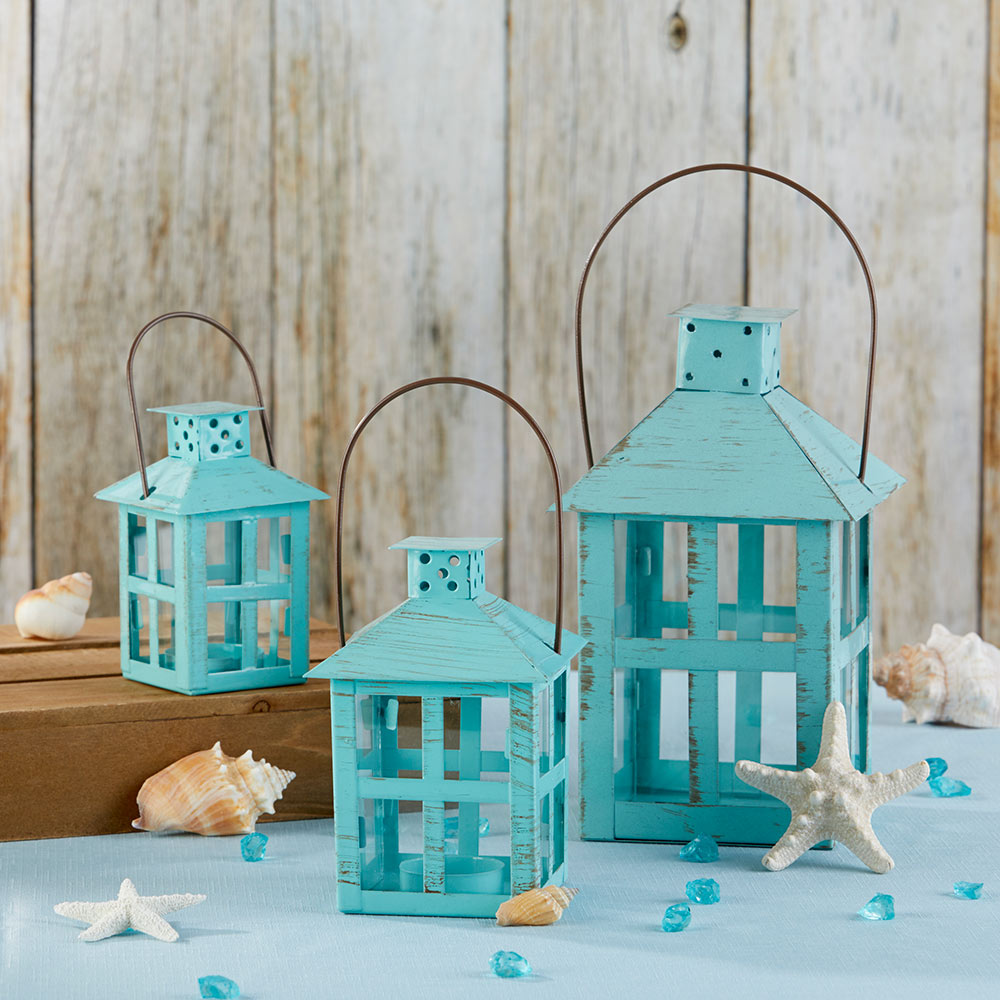 Kate Aspen Luminous Distressed Blue Mini-Lantern Tea Light Holder