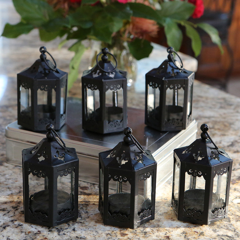 Black Hexagon Mini Lantern (Set of 6)