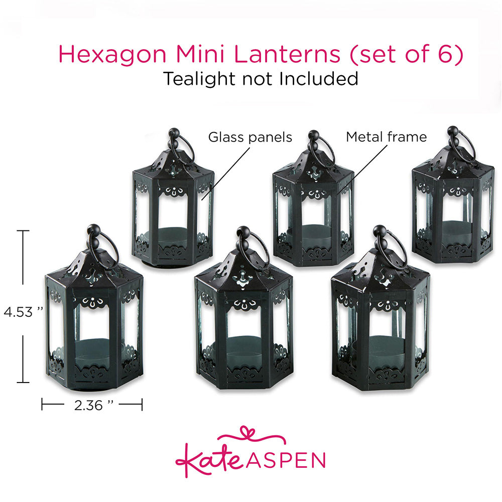 Black Hexagon Mini Lantern (Set of 6)