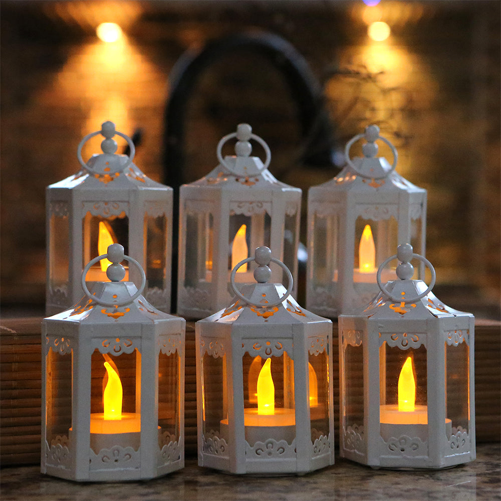 White Hexagon Mini Lantern (Set of 6) Main Image, Kate Aspen | Lanterns