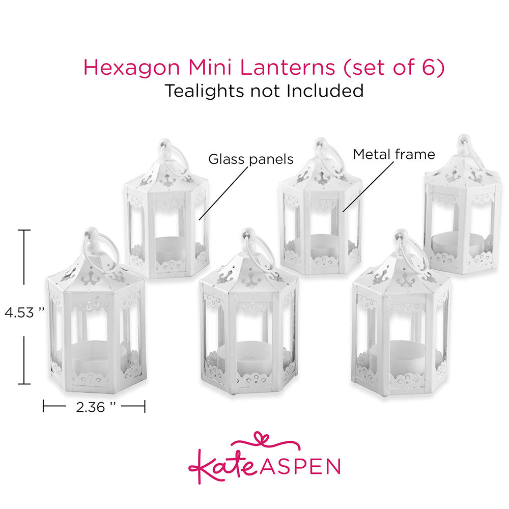 White Hexagon Mini Lantern (Set of 6) Alternate Image 6, Kate Aspen | Lanterns